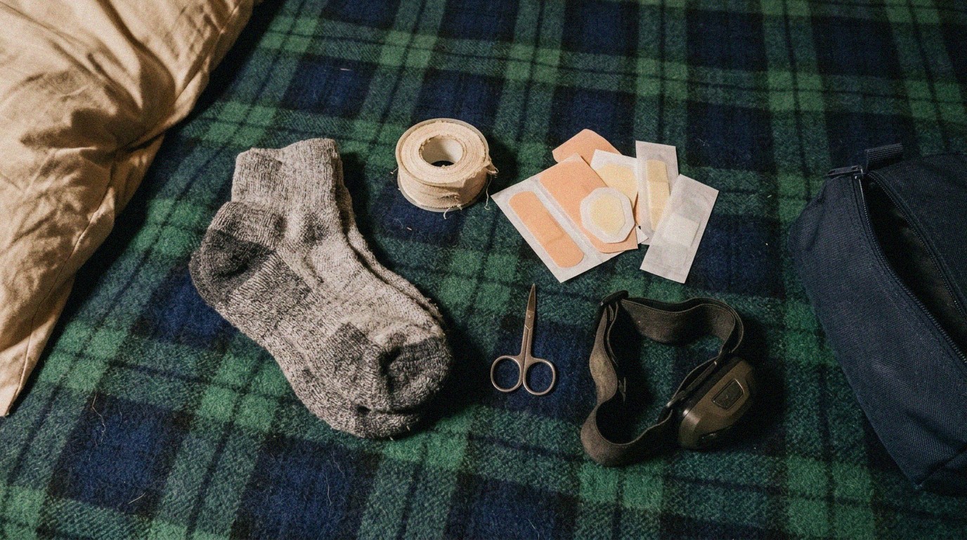 Foot-care kit laid out on a blanket